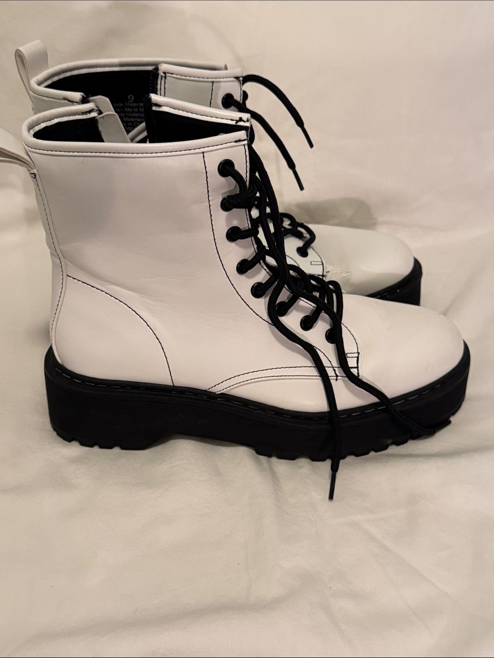 a new day White and Black Platform Lace-Up Combat Boots